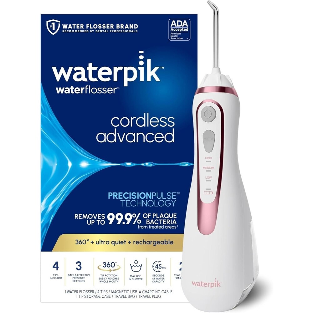 Waterpik Cordless Advanced Portable Water Flosser Rechargeable Rose Gold WP-589